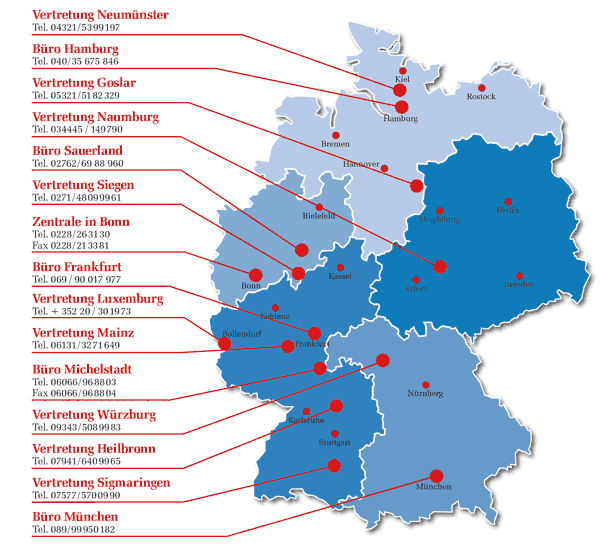 Unsere Standorte Eine Karte mit unseren Standorten